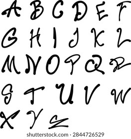 Handwritten Cursive Alphabet Set Vector A to Z Brush Script Calligraphy Letters