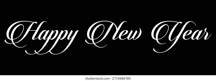 Letras de trazo de pincel cursivo escrito a mano de Feliz Año Nuevo, negro sobre fondo blanco, caligrafía de Vector para tarjeta de felicitación o Anuncio. Diseño Plantilla Celebración tipografía cartel, tarjeta de felicitaciones