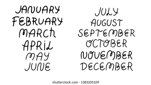 Handwritten days of the week isolated on white background. Hand lettering days of week. Modern Calligraphic style. Handwritten words. days of the week lettering design. Vector illustration.
