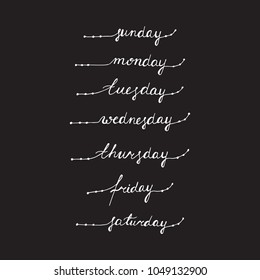 handwritten days of the week, lettering for weekly planner, diary, calendar