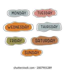 Días manuscritos de la semana lunes, martes, miércoles, jueves, viernes, sábado domingo. Diseño colorido moderno para calendario, plan semanal, organizador. Ilustración del vector