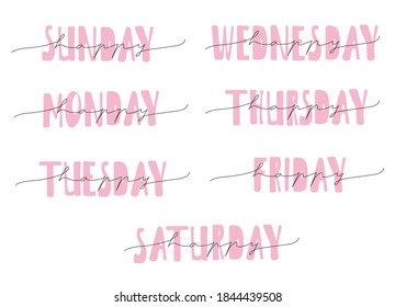 Handwritten Days of The Week Vector Illustration (Sunday, Monday, Tuesday, Wednesday, Thursday, Friday, Saturday) Easy Editable Color