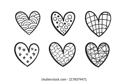 Handwritten decorated hearts. Perfect for illustrations.