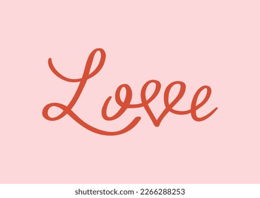 Letras Decorativas manuscritas "Amor". Diseño Vector Simple Aislado.Texto En Color Rojo Sobre Fondo Rosa. Excelente para la tarjeta de felicitación de San Valentín.