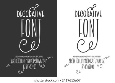 Handwritten Decorative Trendy Letters and Numbers. Creative Modern Font with Hand Drawn Twirls. Cute Alphabet Abc. Typographic Design with Hand Drawn Curls. Quirky Type Set.