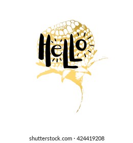 Handwritten design element. Text lettering of an inspirational phrase "Hello". Quote Typographical Poster Template, vector design. Hand drawn brush calligraphy poster.