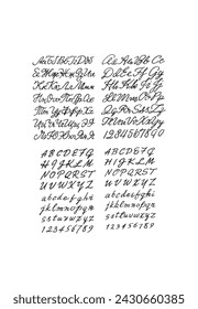 Handwritten design elements, calligraphy borders, book design, page decor. Black white ink. Elegant vignette, filigree curl, classic typography. Graphic ornament. Doodle abstract decoration, lettering