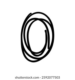 Handwritten digit number zero 0. Black font symbol in hand drawn doodle style. Vector illustration isolated on white background. For menu, presentation, branding, font, education, math.