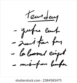 Handwritten To Do List Unreadable text. Abstract illegible handwriting of fictional language. Incomprehensible letters. Black old vintage written text