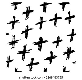 Handwritten doodle cross seamless pattern. Lines and shapes. Handwritten marker design elements on white background.