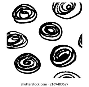 Handwritten doodle round shapes seamless pattern. Lines and shapes. Handwritten marker design elements on white background.