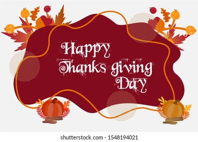 Handwritten drawings with stylish pumpkins, leaves, and confetti in autumn colors. Thanksgiving Day. Logo, text design. Typography for greeting cards and posters