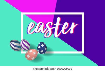 Handwritten Easter font with 3D Easter eggs in brightness colors background