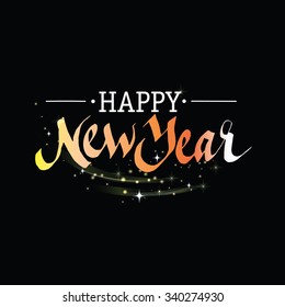 Handwritten elegant text design of happy new year. vector illustration