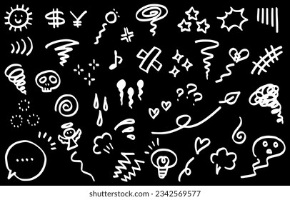 Handwritten emotional expression symbol icon set (black background)