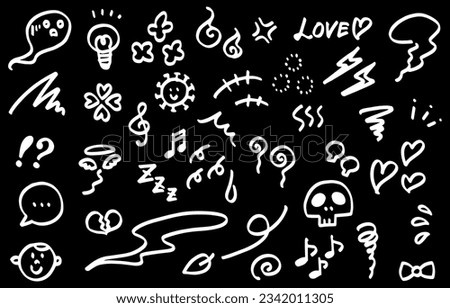 Handwritten emotional expression symbol icon set (black background)