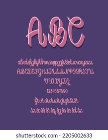 Handwritten English alphabet. 3d Script Font. Uppercase and lowercase letters and numbers.	