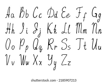 Handwritten English alphabet vector line art. Capital and small letters. ABC, font, calligraphy.