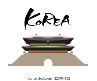 Handwritten english letter KOREA of asian style, And a vector illustration Sungnyemun (known as Namdaemun) that is the landmark of Seoul, Korea.