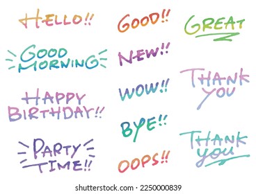 Handwritten English message set. Colorful vector data.