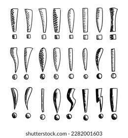 Handgeschriebene Ausrufezeichen-Sammlung in verschiedenen Stilen. Ideal für Schriften und Illustrationen.