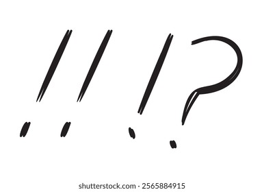 Handwritten exclamation marks and question marks