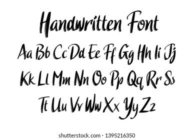 Handwritten with expressive style. Calligraphy script vector. Hand drawn alphabet letters. Calligraphic Font. Black lettering.