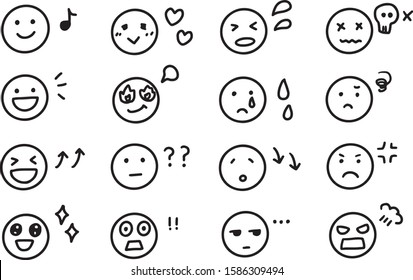 Handwritten facial expression and emotion icons