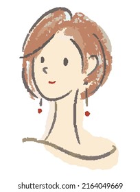 Handwritten fashion illustration of a woman's face wearing red earrings