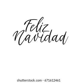 Handwritten Feliz Navidad. Merry Christmas in Spanish. Calligraphy greeting card
