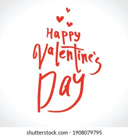 Handwritten feltpen vector logo Happy Valentine's Day. Red lettering with hearts for congratulations. Vector template.