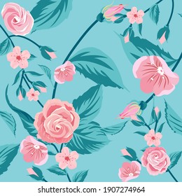 Handwritten floral and leaf motif background. Vector illustration