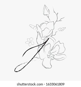 Handwritten Floral Logo Template. Line Drawing Monogram J with Magnolia Flower 