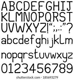 Handwritten Font - Alphabets, number and punctuation characters in a brushed, handwritten font. Isolated on white.