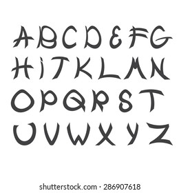 Handwritten font in the Asian style. Vector