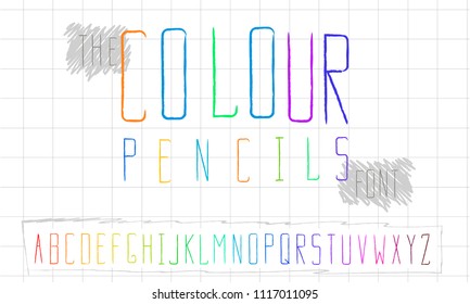 Handwritten font, colored on white. Upper case.