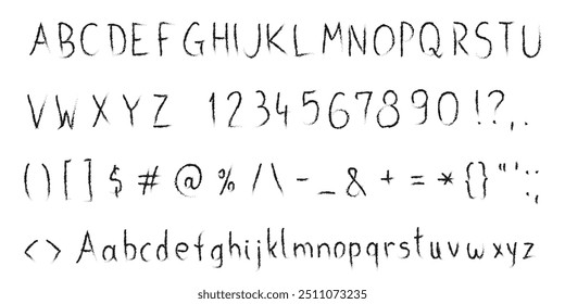 Handwritten font. Hand drawn pencil scribble creative sketch style lettering collection. Isolated vector font.
