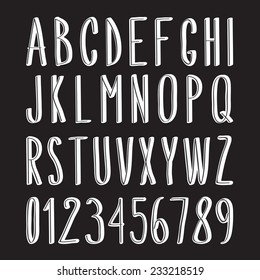 handwritten font, hand drawn sketch alphabet and numbers