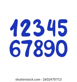 Conjunto de números de fuente escritos a mano. Números azules aislados