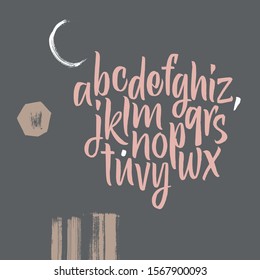 Handwritten font. Script. Latin calligraphic set with numbers and punctuation