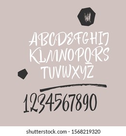 Handwritten font. Script. Latin calligraphic set with numbers and punctuation