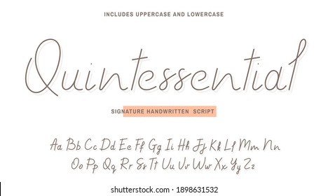 Handwritten font script with uppercase and lowercase. Signature style, stylish handwritten calligraphy script. Vector