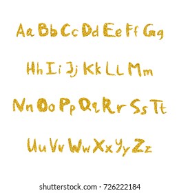 Handwritten font from sequins. Brilliant hand-written letters for design. Font of glitter. Vector illustration