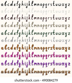 Handwritten font. A set of ten variants in different styles. Lower-case letters.