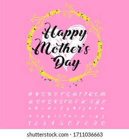 Handwritten fonts and alphabets, calligraphic characters, numbers and vintage vector illustrations named Happy Mother´s Day