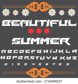 Handwritten fonts and alphabets, calligraphic characters, numbers and vintage vector illustrations named Beautiful Summer
