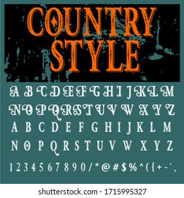 Handwritten fonts and alphabets, calligraphic characters, numbers and vintage vector illustrations named country style