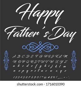 Handwritten fonts and alphabets, calligraphic characters, numbers and vintage vector illustrations named Happy Father´s Day