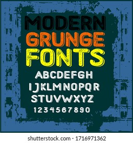 Handwritten fonts and alphabets, calligraphic characters, numbers and vintage vector illustrations named Grunge Fonts