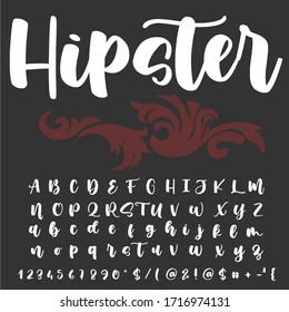 Handwritten fonts and alphabets, calligraphic characters, numbers and vintage vector illustrations named Hipster